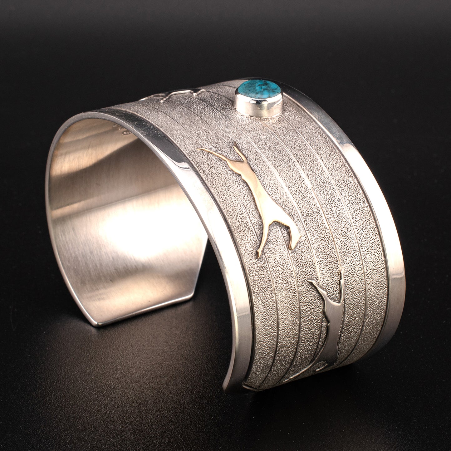 Sterling Silver, Gold & Brisbee Turquoise Cuff