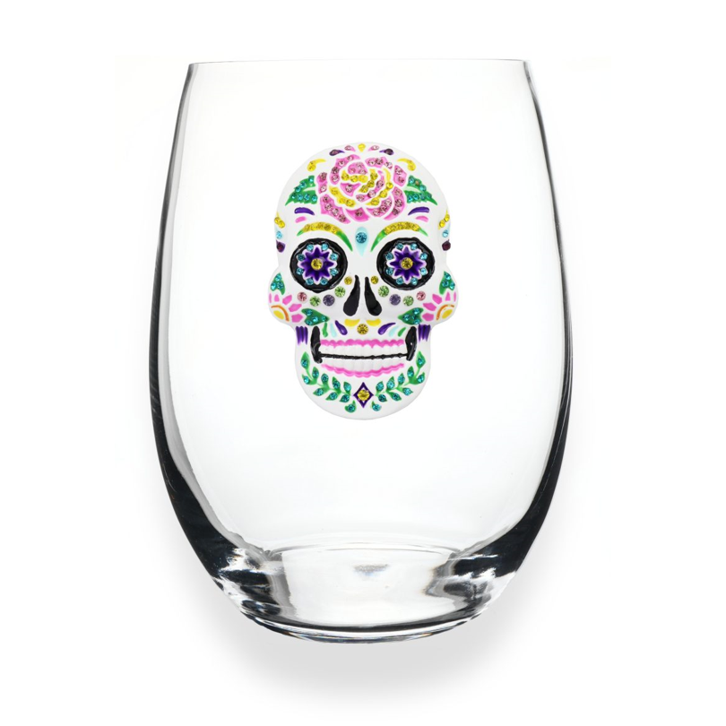 Jeweled Sugar Skull Wine Glass