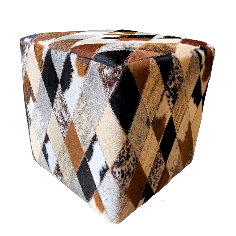 Diamond Patchwork Cowhide Ottoman