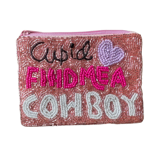 Cupid Find Me A Cowboy Beaded Zip Pouch