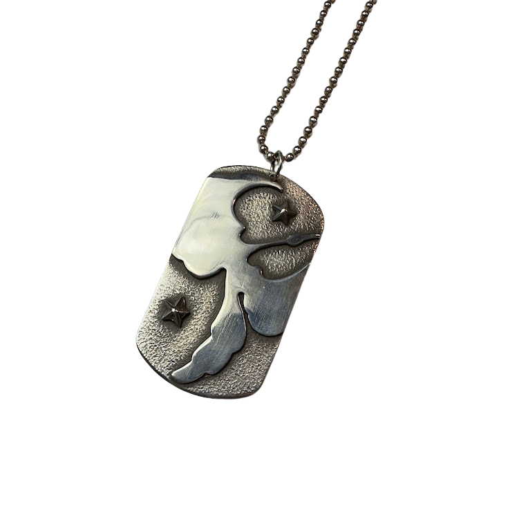 Overlay Waterbird Dog Tag Necklace