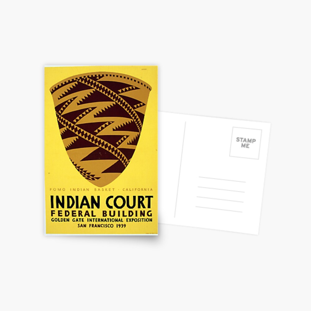 Vintage Pomo Indian Basket San Francisco WPA Postcard