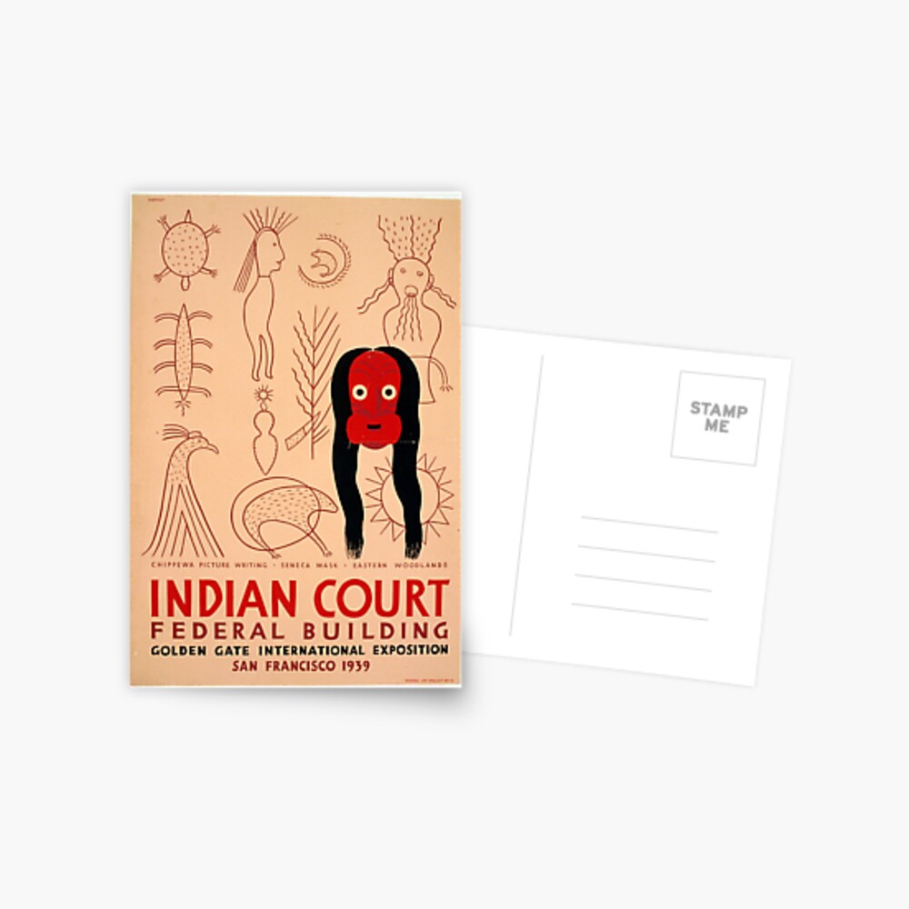 Vintage Chippewa Picture Writing Seneca Mask WPA Post Card