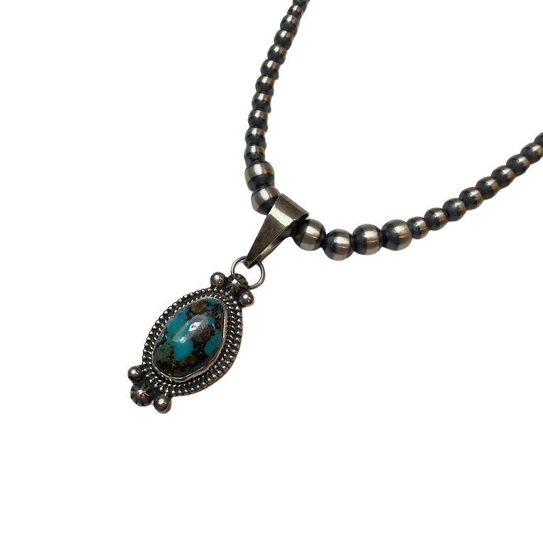 Turquoise Pendant with Grad Navajo Pearl Strand