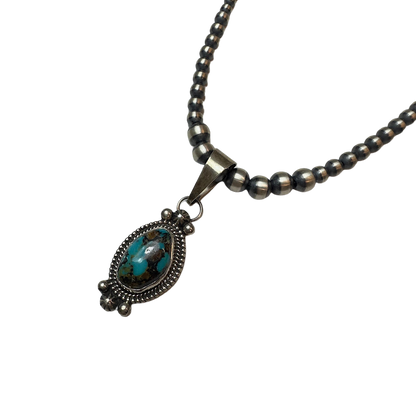 Turquoise Pendant with Grad Navajo Pearl Strand