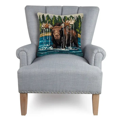 Moose in the Lake Hook Pillow