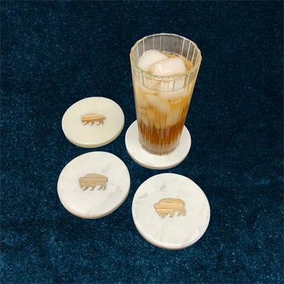 Set of 4 Marble Bison Coasters