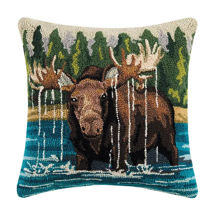 Moose in the Lake Hook Pillow