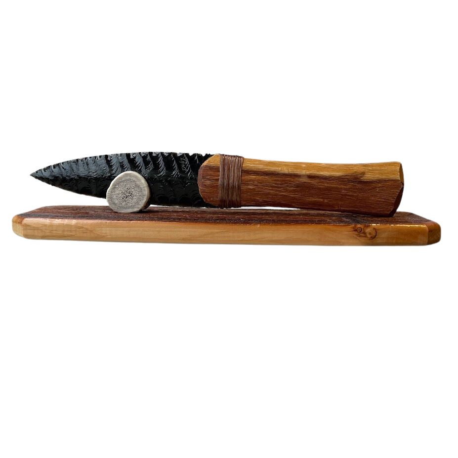 Wood Handle Obsidian Knife