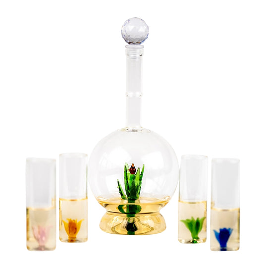 Tequila Aloe Decanter With Agave Plant & 4 Shot Glasses Set