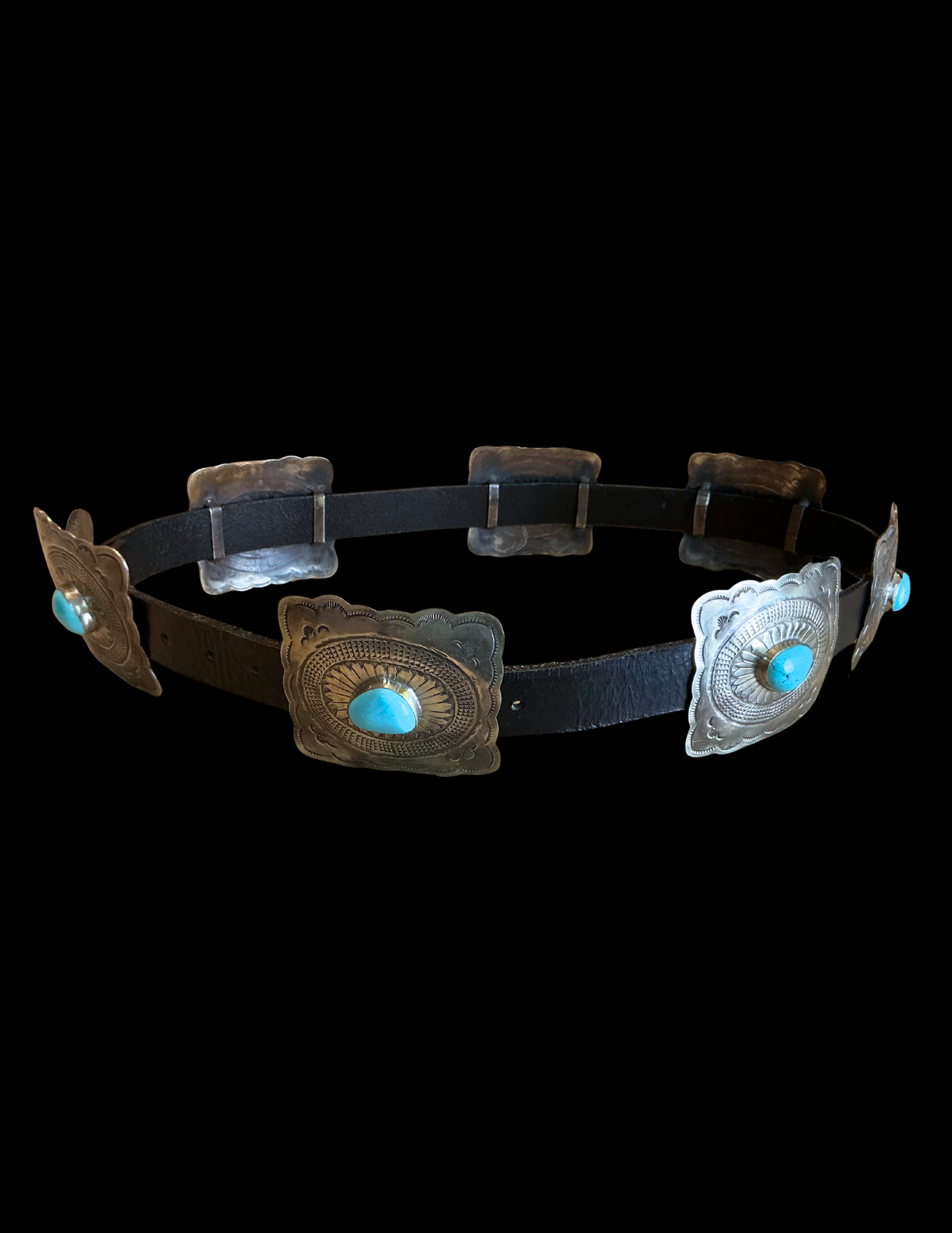 J. Alexander Black Leather Fluted Concho Belt with Turquoise