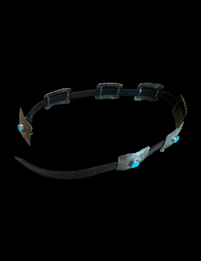 J. Alexander Black Leather Fluted Concho Belt with Turquoise