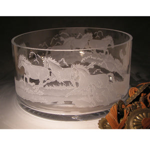 Etched Crystal Running Stallions Bowl