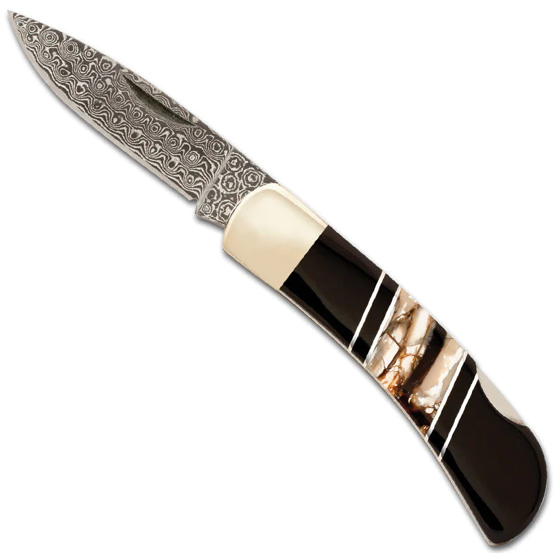 Woolly Mammoth Tusk Damascus Steel 3" Lockback Knife
