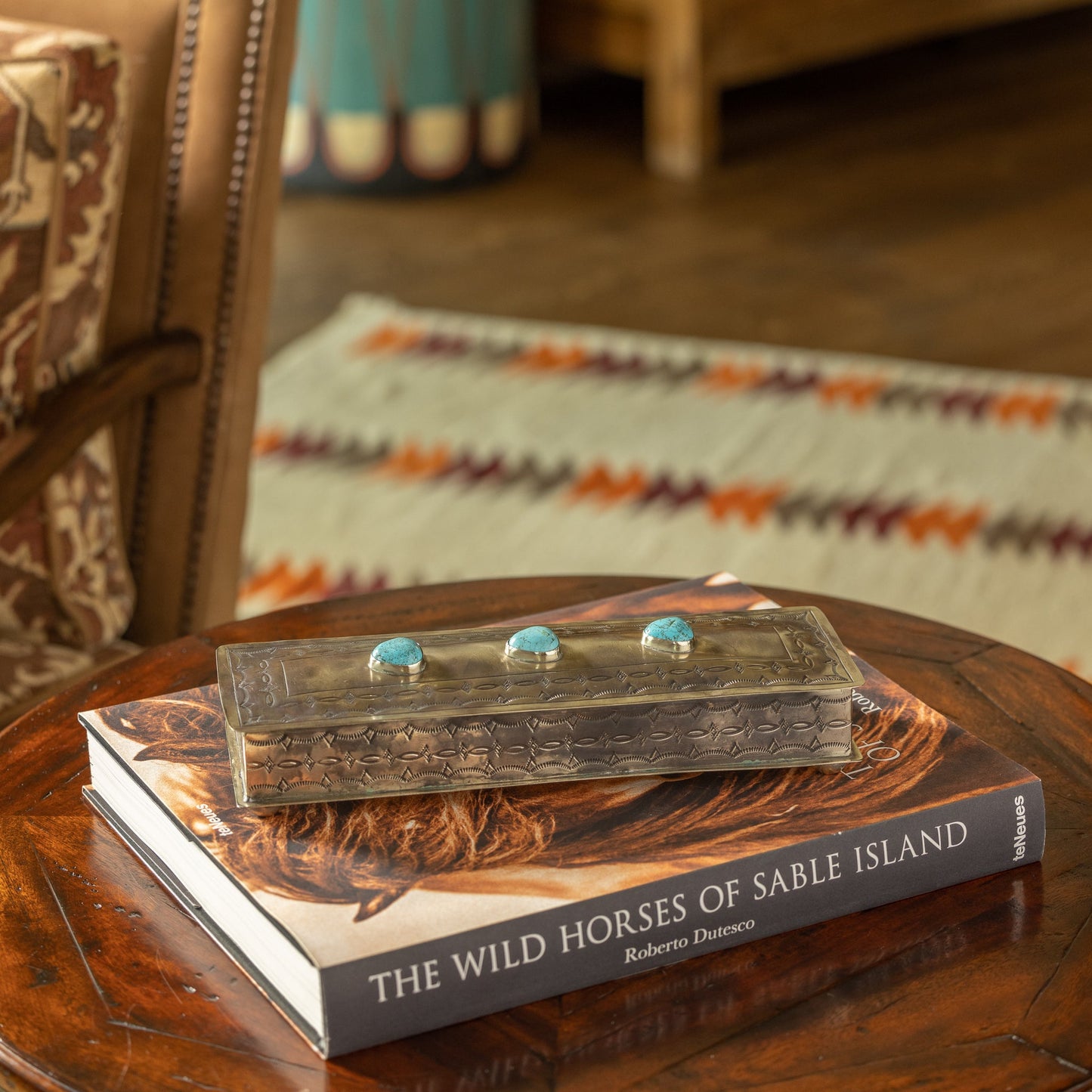 J. Alexander Long Stamped Box with Turquoise