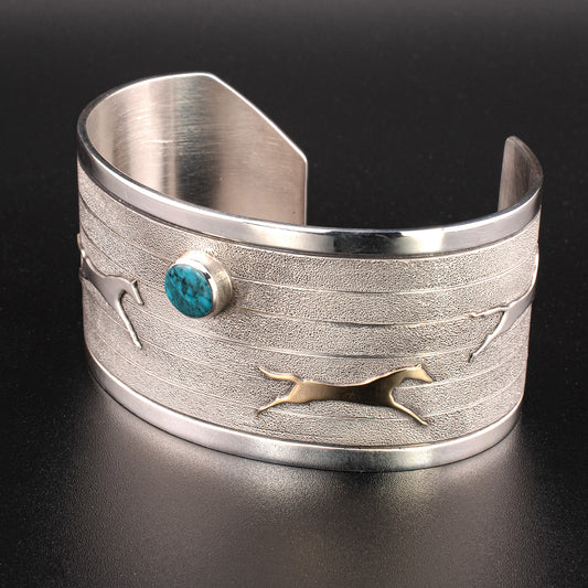 Sterling Silver, Gold & Brisbee Turquoise Cuff