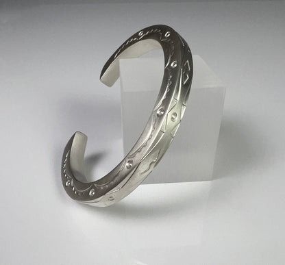 Large Stamped Parfleche Sterling Silver Cuff