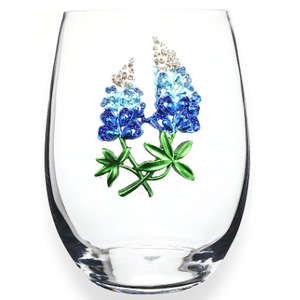 Jeweled Bluebonnet Stemless Wine Glass
