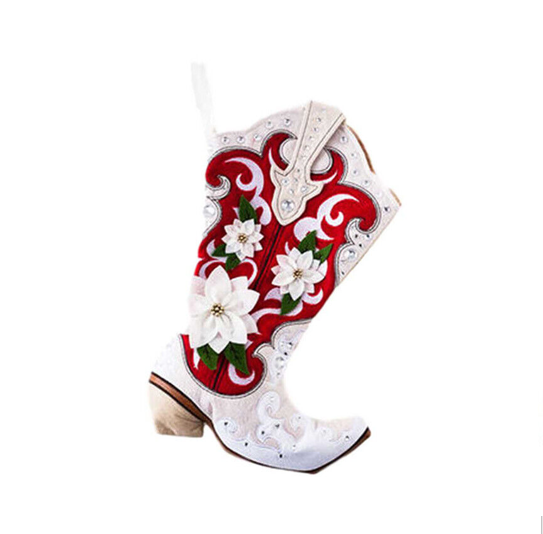 Tan/White or Red/White Cowboy Boot Stocking