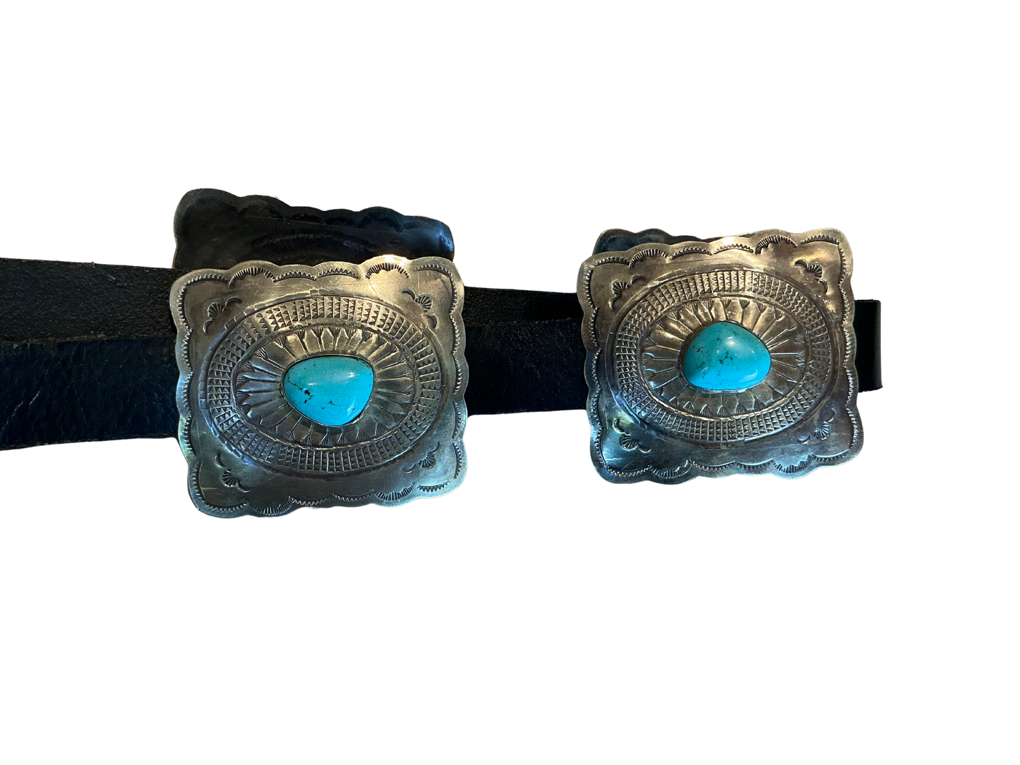 J. Alexander Black Leather Fluted Concho Belt with Turquoise