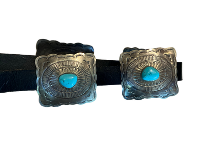 J. Alexander Black Leather Fluted Concho Belt with Turquoise