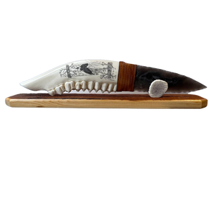 
            
                Load image into Gallery viewer, XL Elk Bone Scrimshaw Handle Obsidian Knife
            
        
