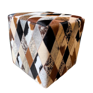 
            
                Load image into Gallery viewer, Diamond Patchwork Cowhide Ottoman
            
        