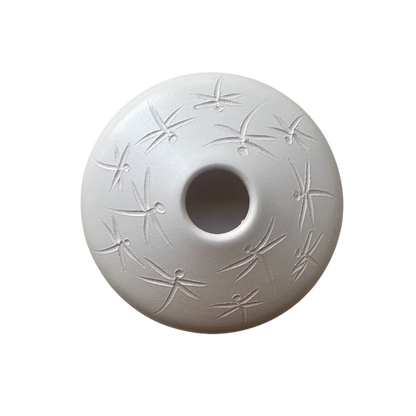 White Seed Pot with Dragonfly Petroglyph