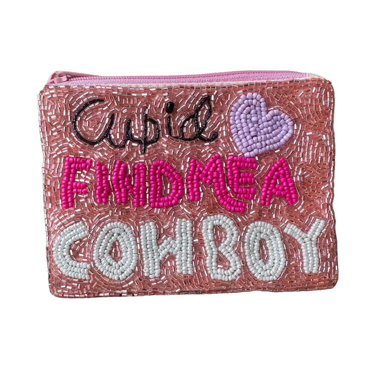Cupid Find Me A Cowboy Beaded Zip Pouch