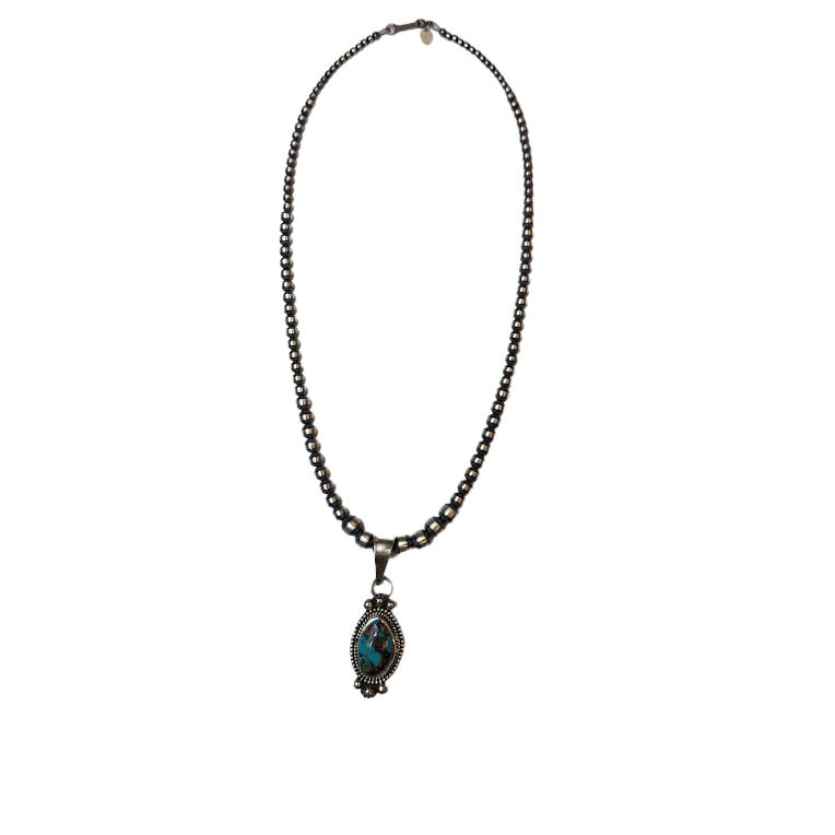 Turquoise Pendant with Grad Navajo Pearl Strand