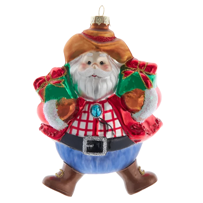 Cowboy Santa Glass Ornament