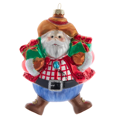 Cowboy Santa Glass Ornament