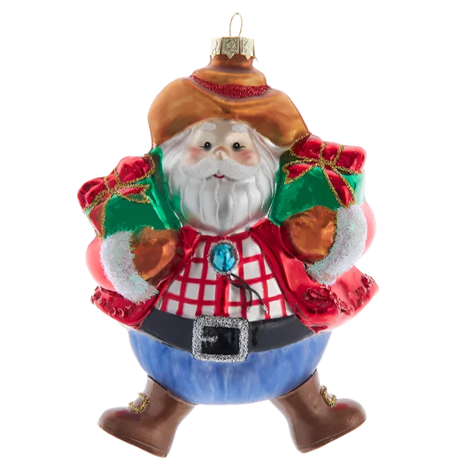 Cowboy Santa Glass Ornament