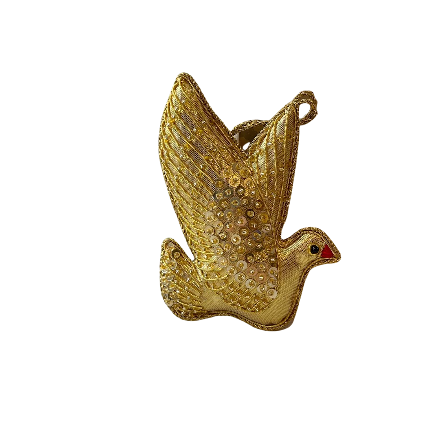 Hand Embroidered Gold Dove Ornament