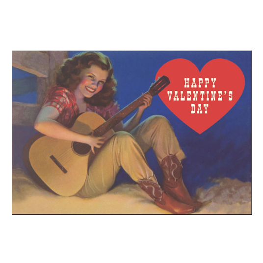 Cowgirl Strumming Guitar Valentine's Day Postcard