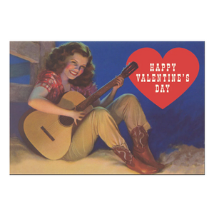 Cowgirl Strumming Guitar Valentine's Day Postcard