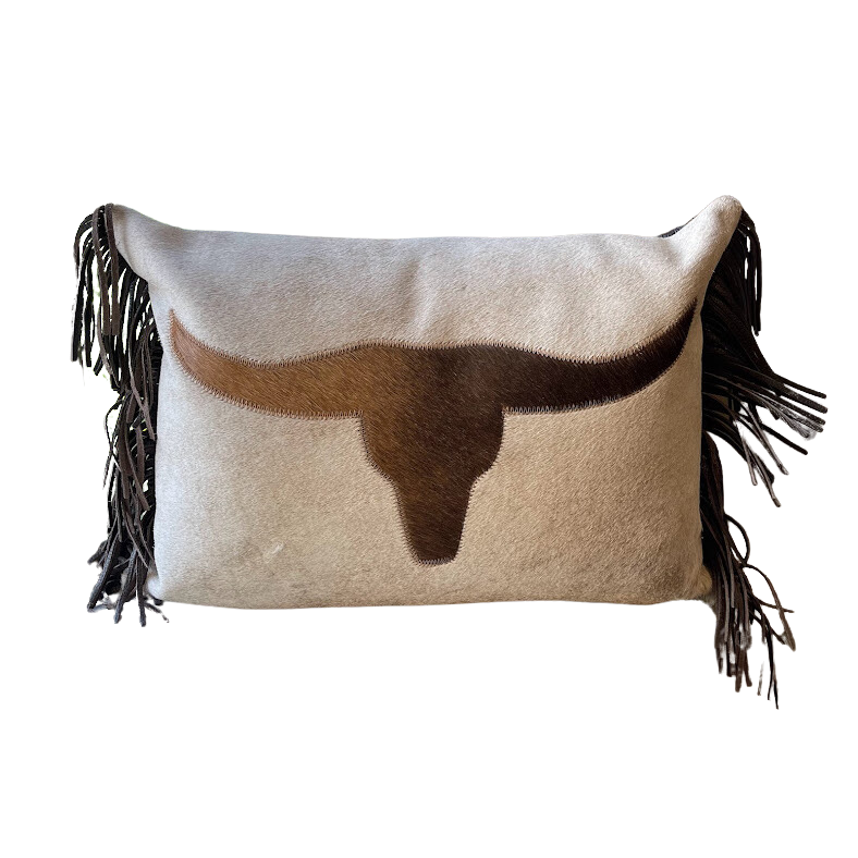 Longhorn Pillow with Fringe