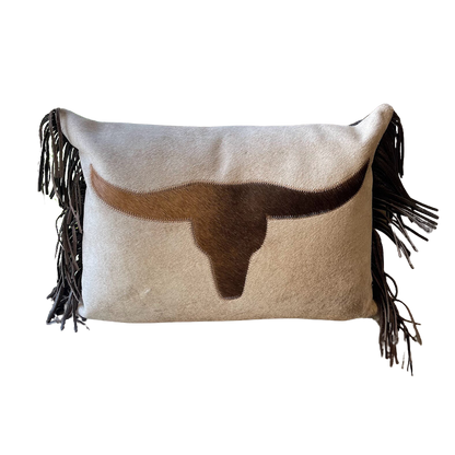 Longhorn Pillow with Fringe